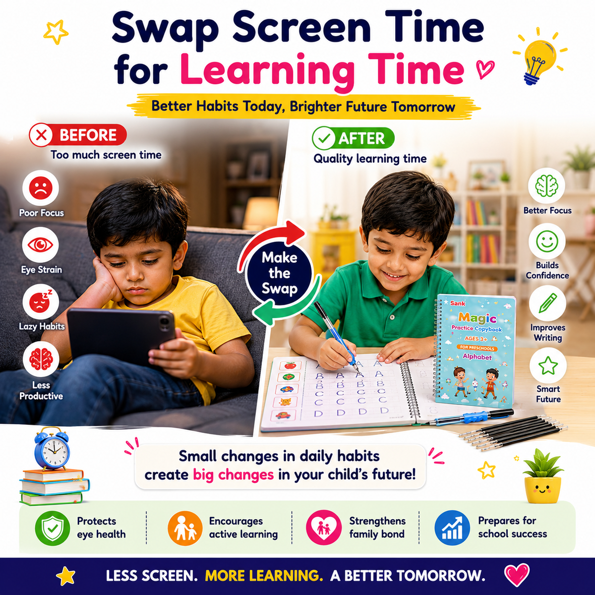 Magic Handwriting Workbook Set (4 Books + 10 Refills + 1 Pen Grip)